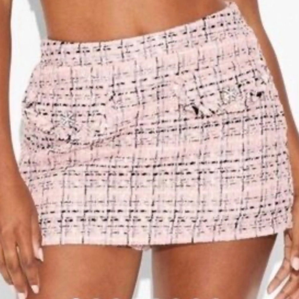 WILD FABLE Tweed Boucle Skort Mini Skirt pink black pattern Clueless Academia - Picture 6 of 15